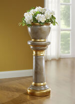 S&auml;ule mit &Uuml;bertopf aus italienischer Keramik GRAU-GOLD