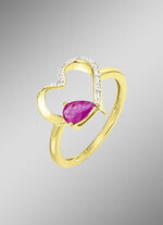 Damenring mit echt Rubin im herzf&ouml;rmigen Ringkopf 