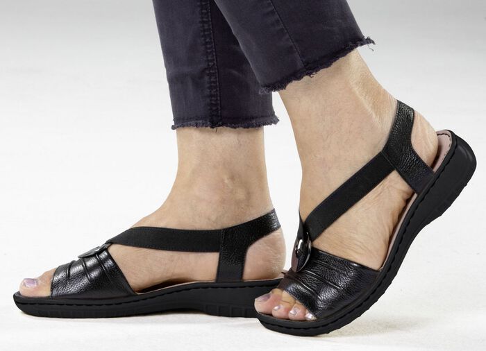 ELENA EDEN, leichte Damen-Sandalen, Weite H, mit Elastik-Bandage SCHWARZ