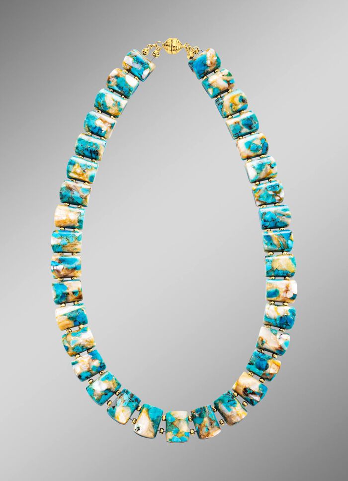 Halskette mit beh. T&uuml;rkis und beh. Perlmutt 