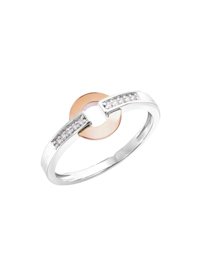 Moderner Damenring in Bicolor mit 10 Brillanten 