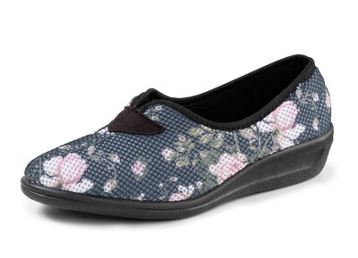 Bequeme Damen-Hausschuhe, Weite H, aus floral bedrucktem Meshmaterial 