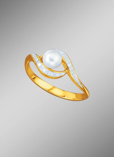 Bicolor-Damenring mit S&uuml;&szlig;wasser-Zuchtperle 