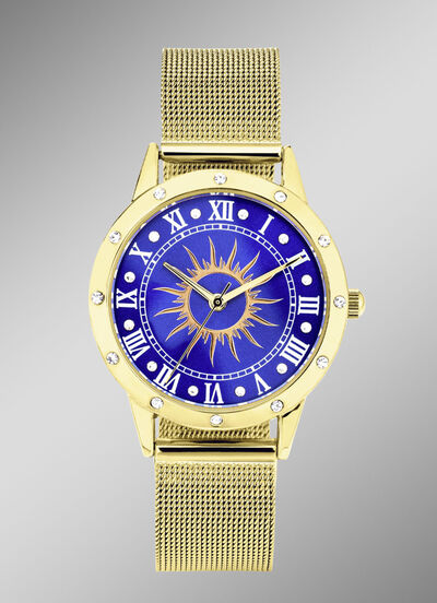 Quartz-Damenuhr Sonne mit wei&szlig;en Kristallakzenten  