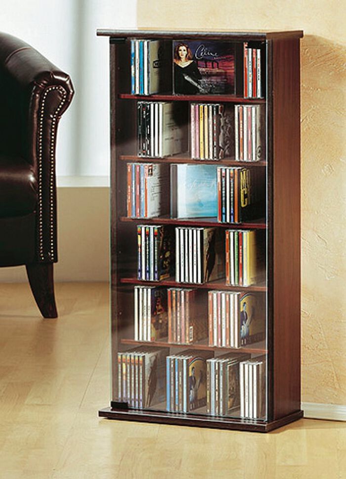Vitrine mit ESG-Sicherheitsglas für 150 CDs BUCHE