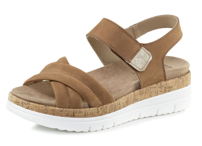 ELENA EDEN Sandale aus Nubuk- oder Veloursleder COGNAC
