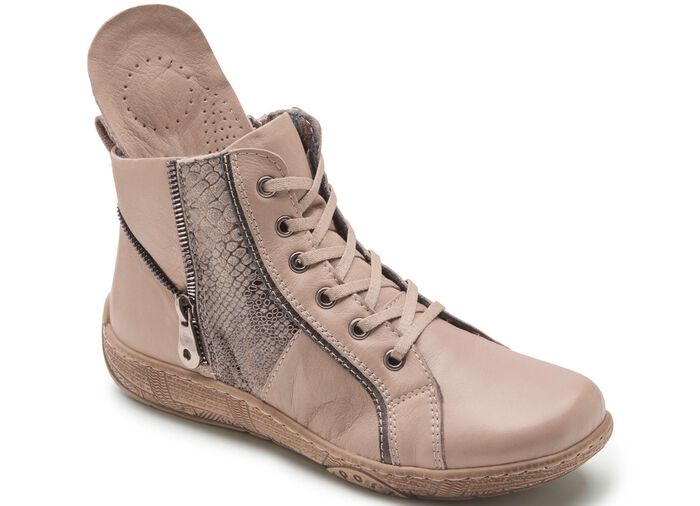 Andrea Conti Schn&uuml;r-Bootie mit reptilgepr&auml;gtem Einsatz und Zier-Rei&szlig;verschluss TAUPE