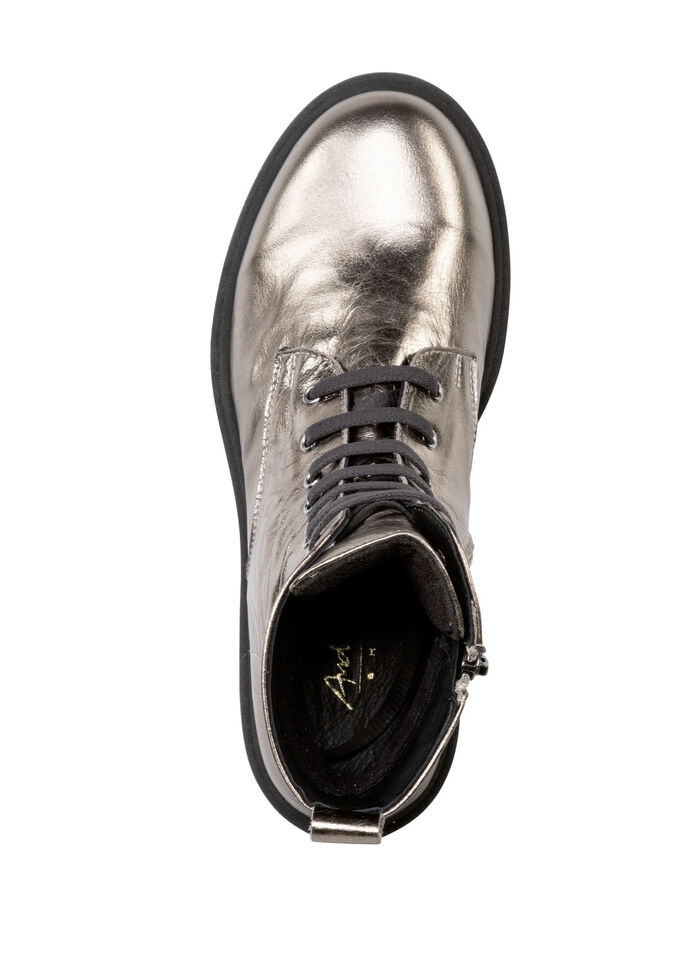 Andrea Conti Schnür-Bootie aus weichem Metallic-Nappaleder ALTSILBER
