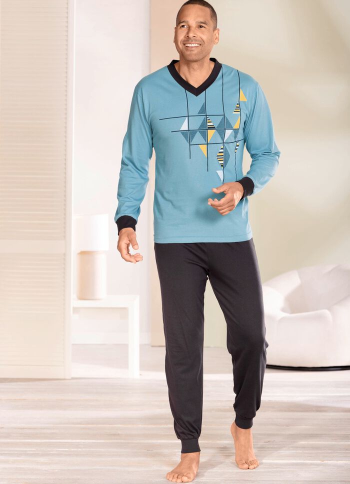 Schlafanzug mit V-Ausschnitt und B&uuml;ndchenabschl&uuml;ssen 