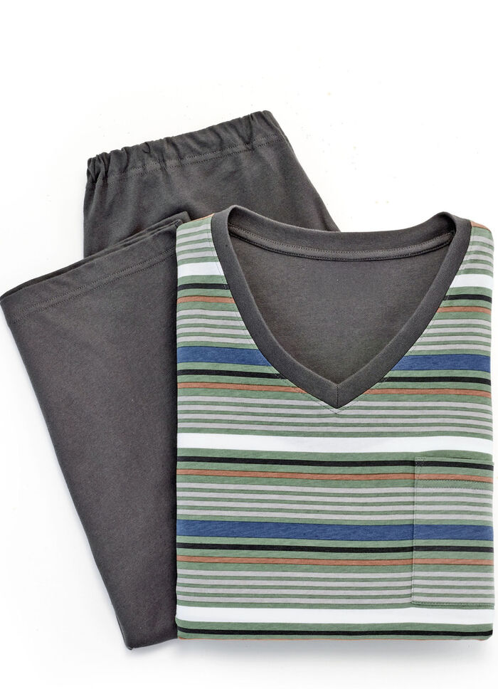 Schlafanzug mit V-Ausschnitt und offenen Abschl&uuml;ssen 