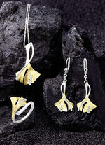 Ginkgoblatt-Anhänger in Bicolor mit synth. Zirkonia 