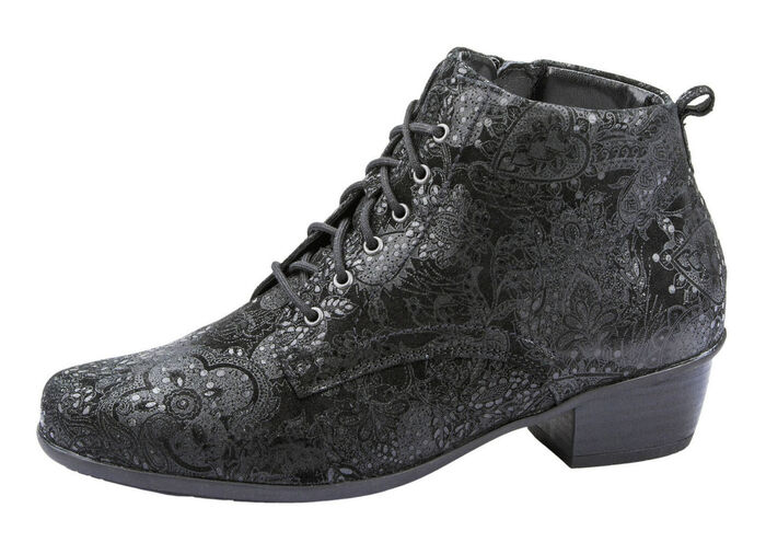 Waldl&auml;ufer Schn&uuml;r-Stiefelette mit floraler Pr&auml;gung SCHWARZ