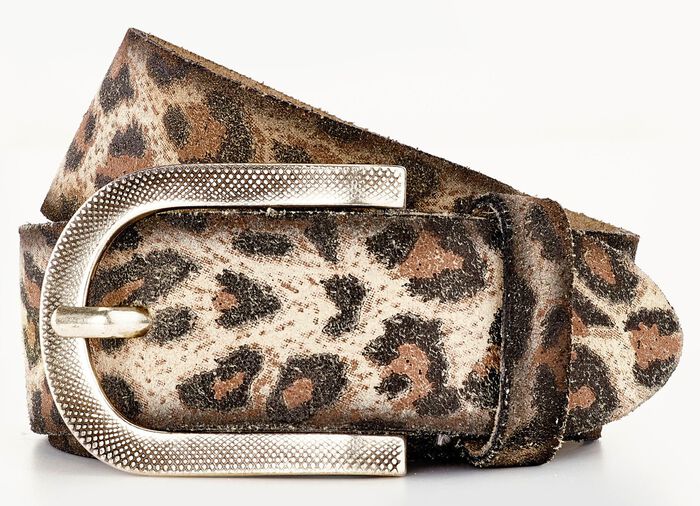 Lederg&uuml;rtel im Leoprint BEIGE-BRAUN