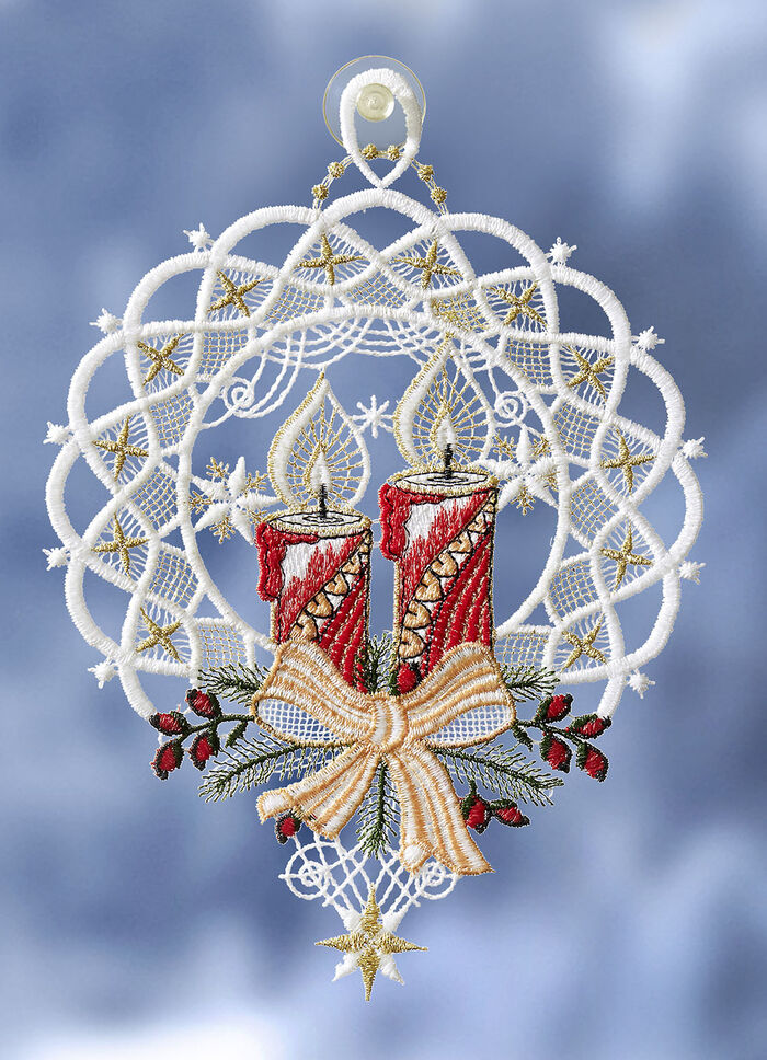 Fensterbilder aus Plauener Spitze BUNT