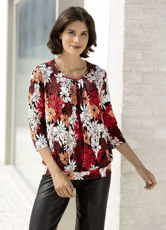 Shirt mit schöner Fältelung in 2 Farben ROT-SCHWARZ-APRICOT