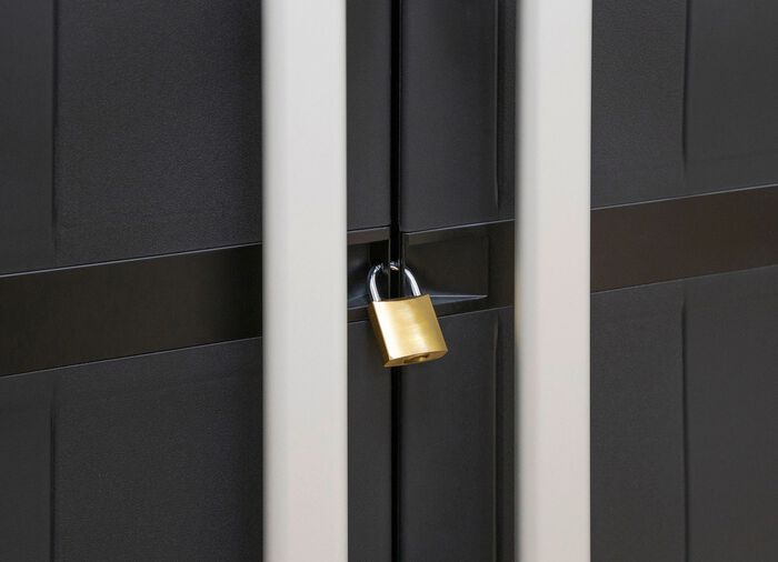 Ger&auml;teschrank Garage mit Holzlamellen-Effekt 