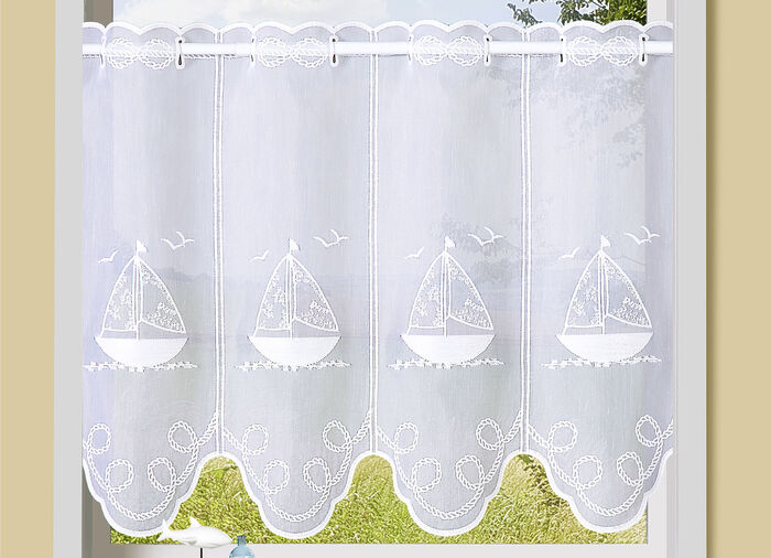 Kurzstore aus besticktem Batist mit Stangendurchzug WEISS-WEISS