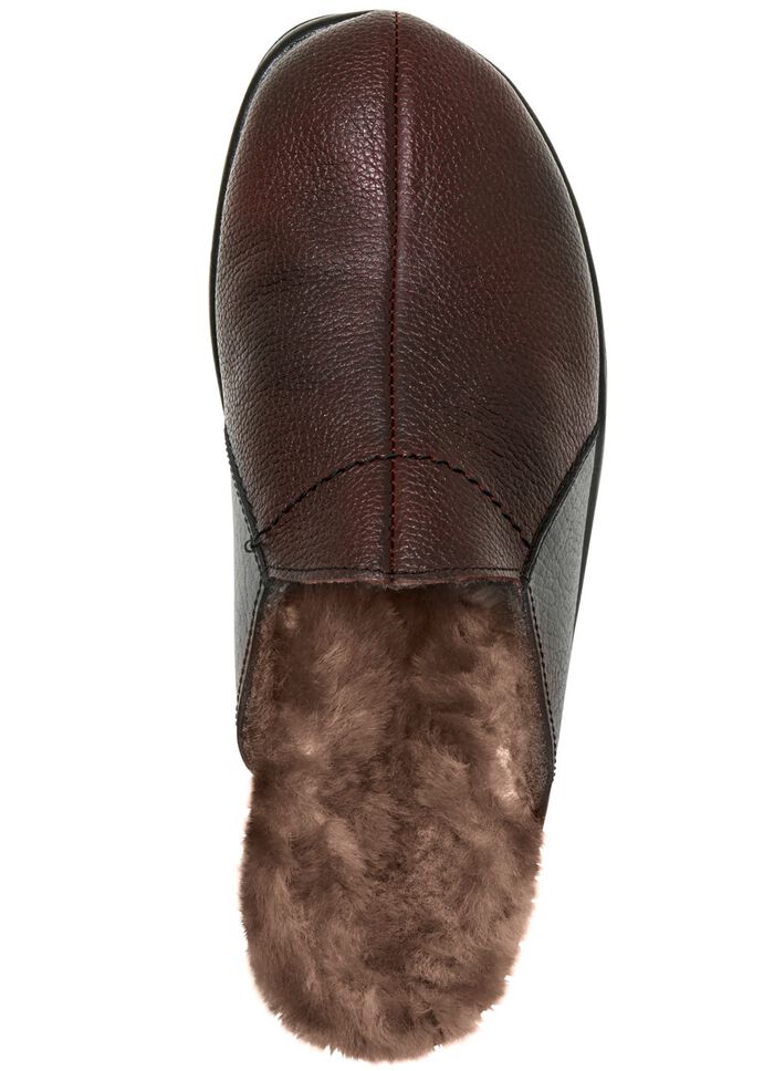 Gef&uuml;tterte Herren-Hausschuhe, mit Lammfell BORDEAUX-SCHWARZ