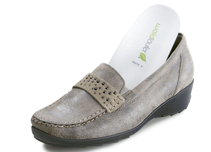 Waldläufer Mokassin-Slipper mit glamorösen Glitzersteinchen TAUPE