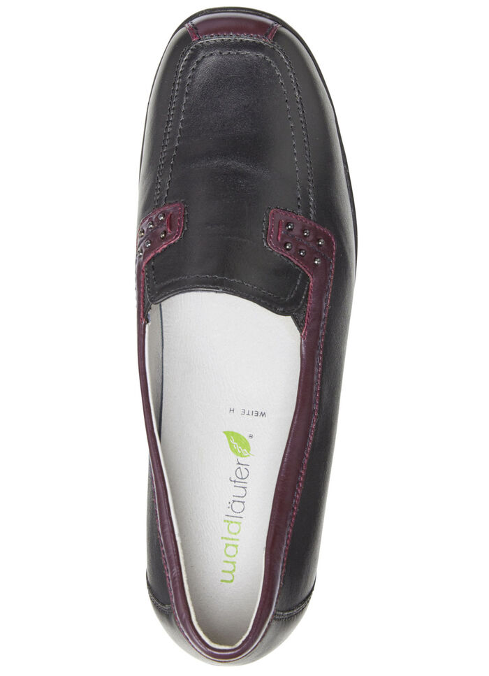 Waldläufer, bequeme Damen-Slipper, Weite H, mit herausnehmbarem Fußbett SCHWARZ-BURGUND