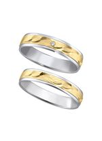 Trauring in Bicolor mit geh&auml;mmerten Glanzschnitten 