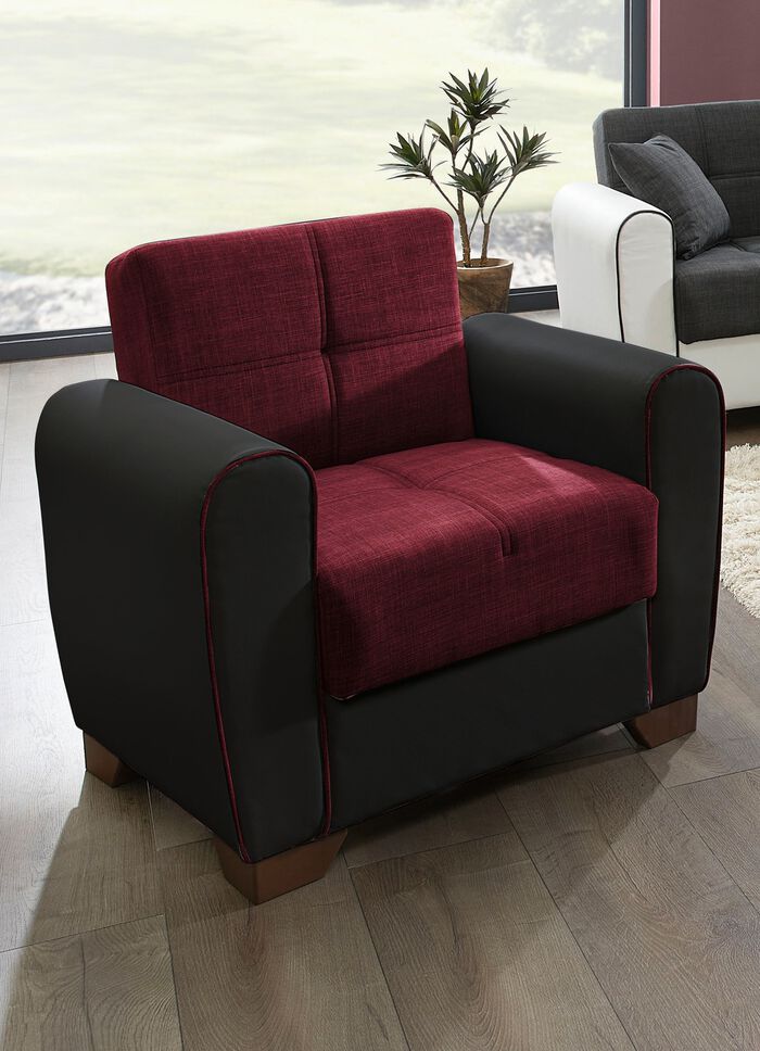 Polsterm&ouml;bel mit Bettfunktion und Bettkasten SCHWARZ-ROT