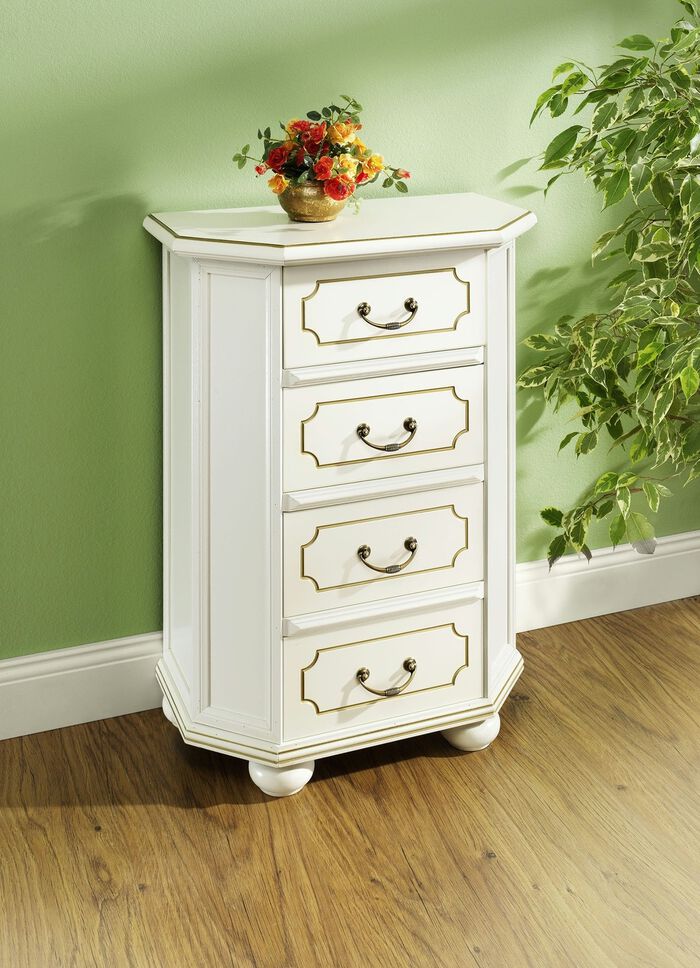 Schubladenkommode mit Schnitzereien und Metallgriffen CREME-GOLD