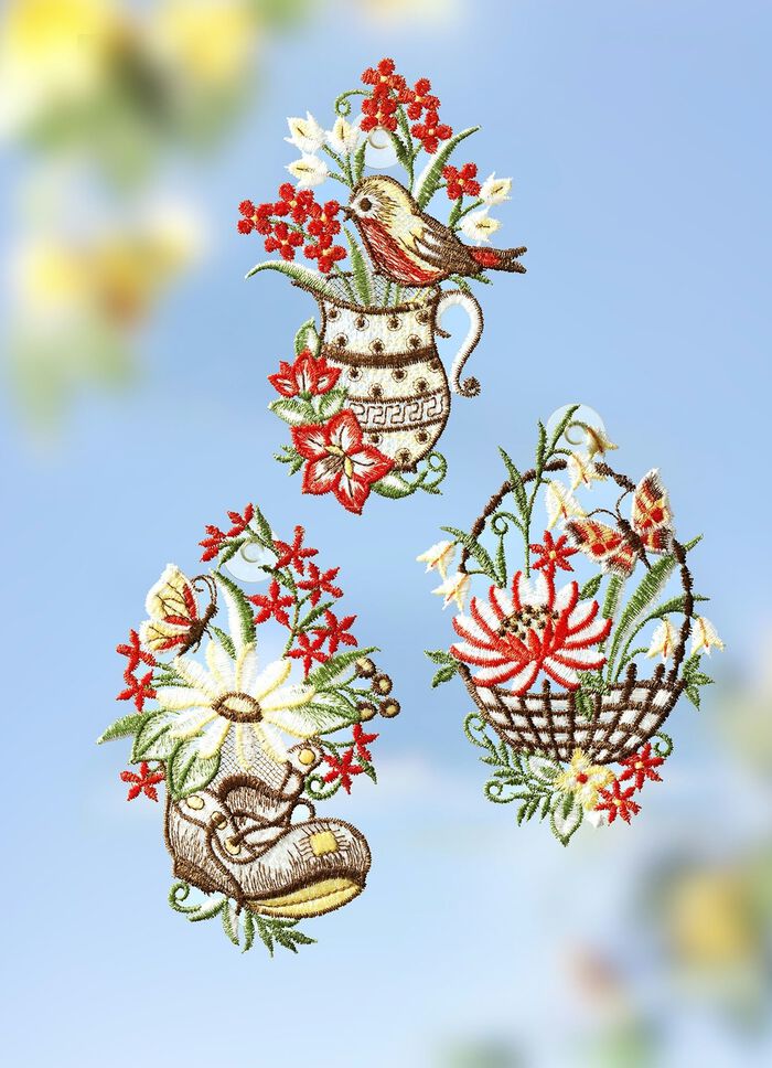 Fensterbilder, 3er-Set, aus Plauener Spize 