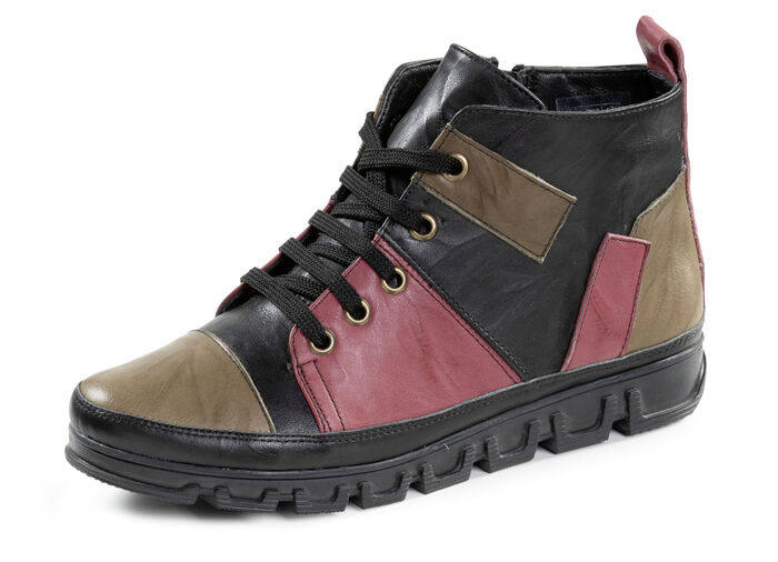 Gemini Schnür-Bootie mit Knitter-Struktur SCHWARZ-ROT-GRÜN