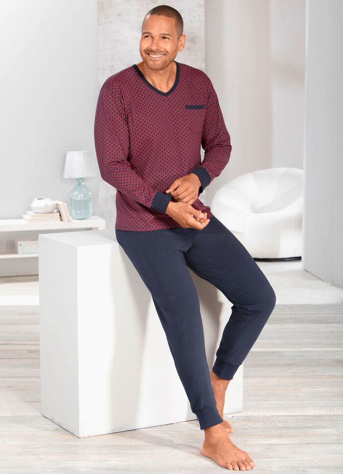 Schlafanzug mit V-Ausschnitt und B&uuml;ndchenabschl&uuml;ssen  