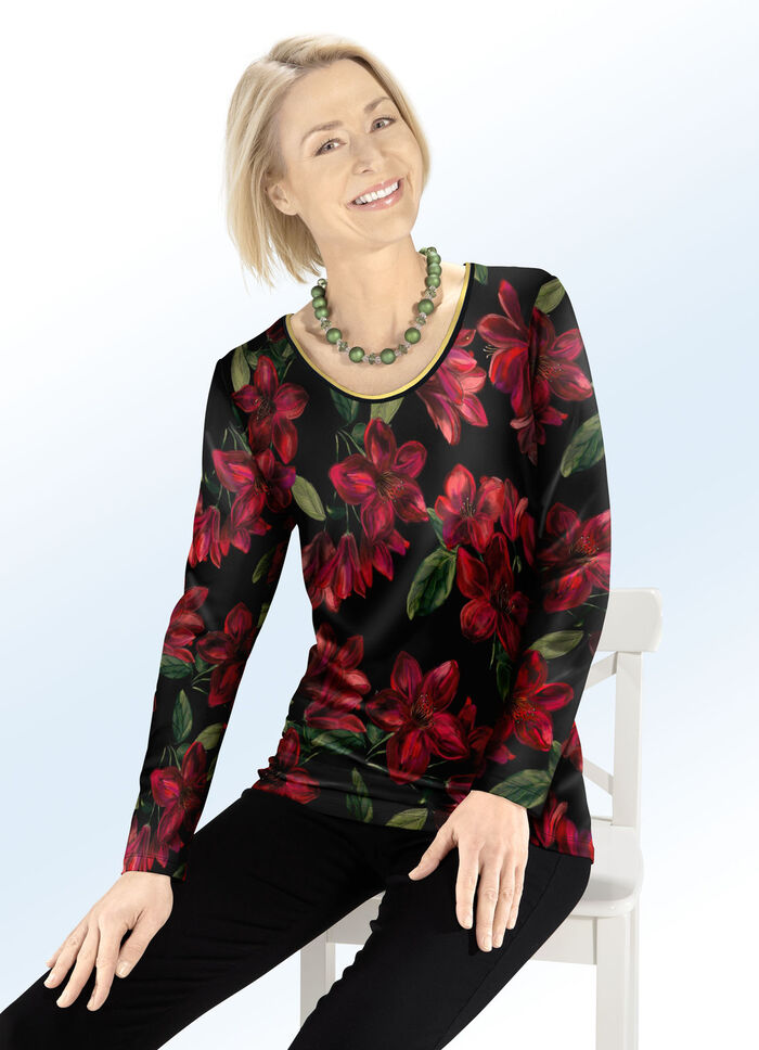 Shirt mit Glanzband am Rundhalsausschnitt 