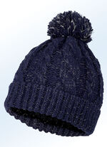 Bommel-Mütze mit Zopfmuster MARINE