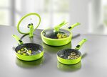 Profi-Pfannen-Set, 7-teilig, mit innovativen Standdeckeln GR&Uuml;N