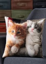 Kissenbezug mit K&auml;tzchen-Motiv in Samtoptik 