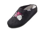 Hausschuh mit  Bl&uuml;ten- und Blattstickerei ANTHRAZIT