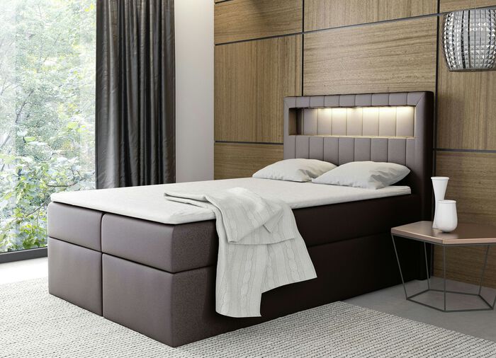 Boxspringbett mit LED-Beleuchtung und Bettkasten BRAUN