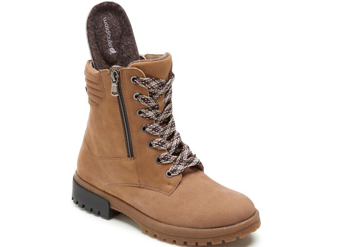 Waldl&auml;ufer Schn&uuml;r-Stiefelette aus bestem Nubukleder CAMEL