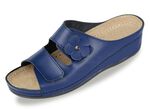 Bequeme Damen-Pantoletten, Weite G, mit Lederblüte BLAU