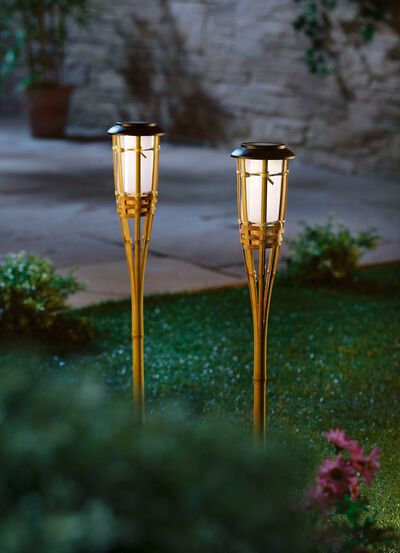 Bambus-Gartenfackel aus echtem Bambus, 2er-Set 
