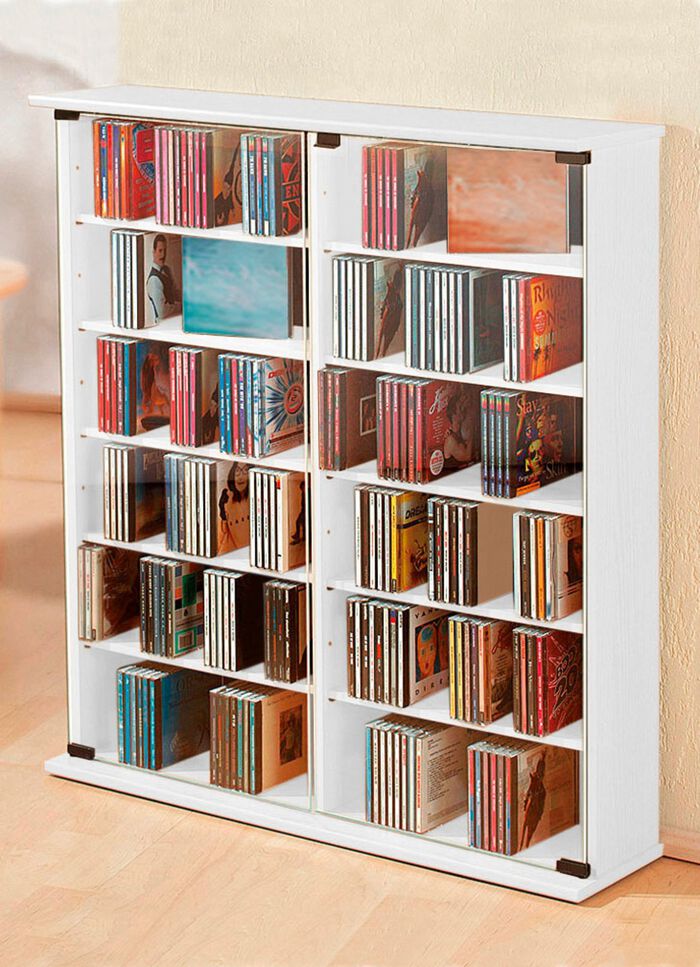 Vitrinen mit ESG-Sicherheitsglas f&uuml;r 300 CDs WEISS