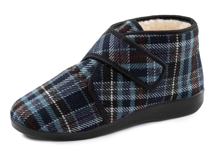 Stiefelette aus kariertem Textilmaterial 