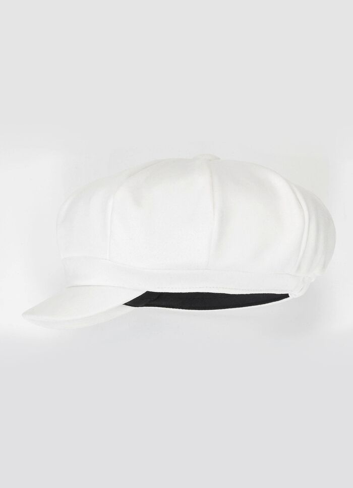 Elegante Damen-Ballonm&uuml;tze, mit r&uuml;ckw&auml;rtigem Elastikeinsatz WEISS