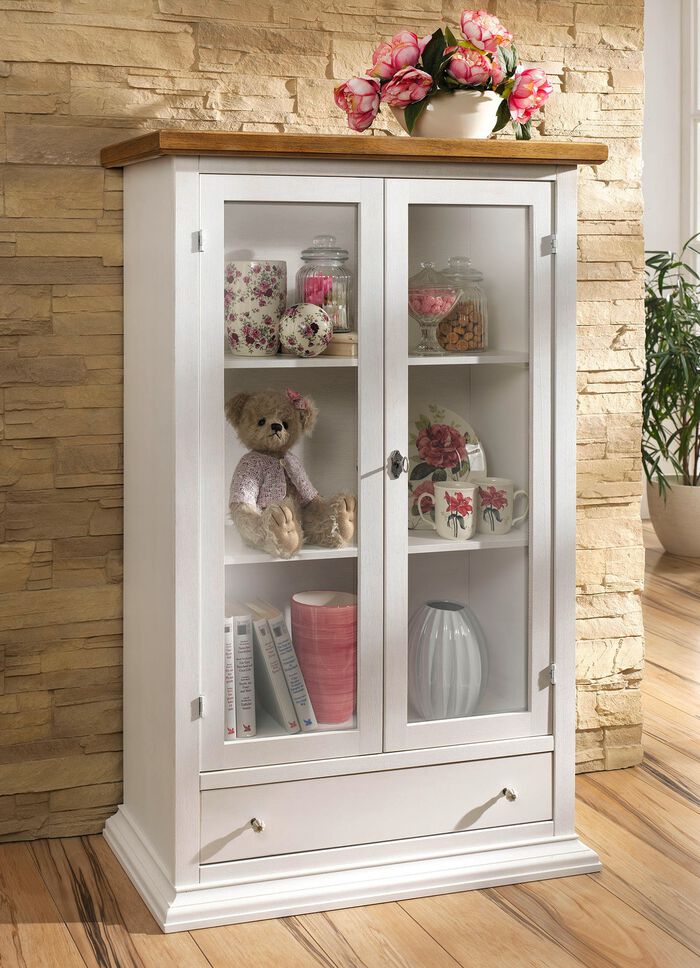 Vitrine mit Griffen aus Metall und Keramik WEISS-NATUR