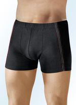 Viererpack Pants, uni mit seitlichen Kontrasten, in 2 Farbkombinationen 2X SCHWARZ-MANDARINE-STAHLBLAU, 2X SCHWARZ-ROT-ECRU