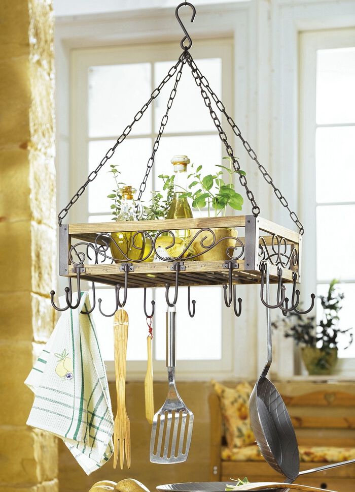 Topfhänger aus Holz und Eisen BRAUN