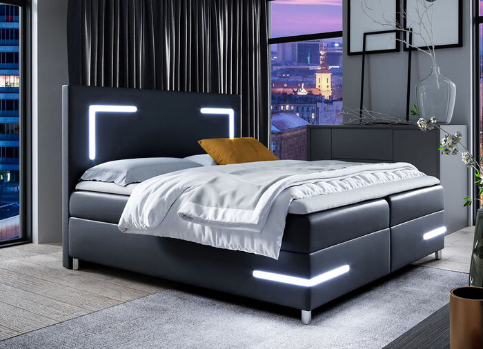 Boxspringbett mit LED-Beleuchtung und Topper SCHWARZ
