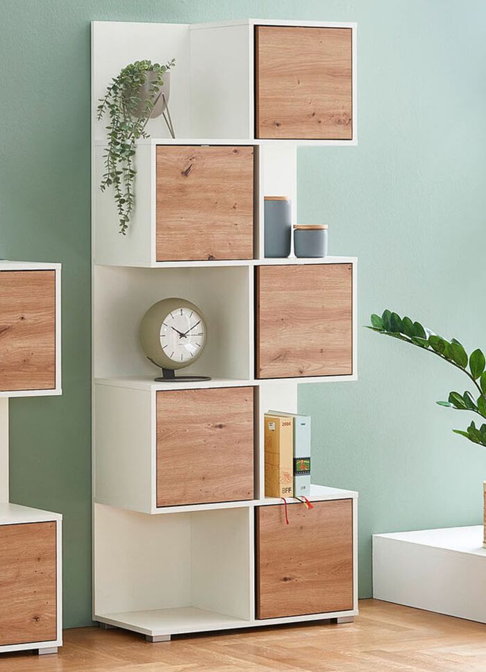 Raffinierte und moderne Regalserie WEISS-ARTISAN EICHE