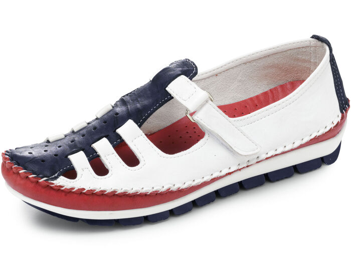 Gemini, klassische Damen-Slipper, Weite G, mit herausnehmbarem Fußbett WEISS-MARINE-ROT