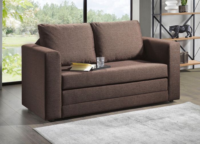 Schlafsofa mit 2 großen, weichen Rückenkissen BRAUN
