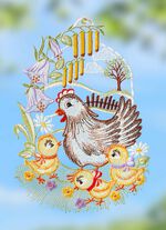 Fensterbild Familie Huhn aus Plauener Spitze 